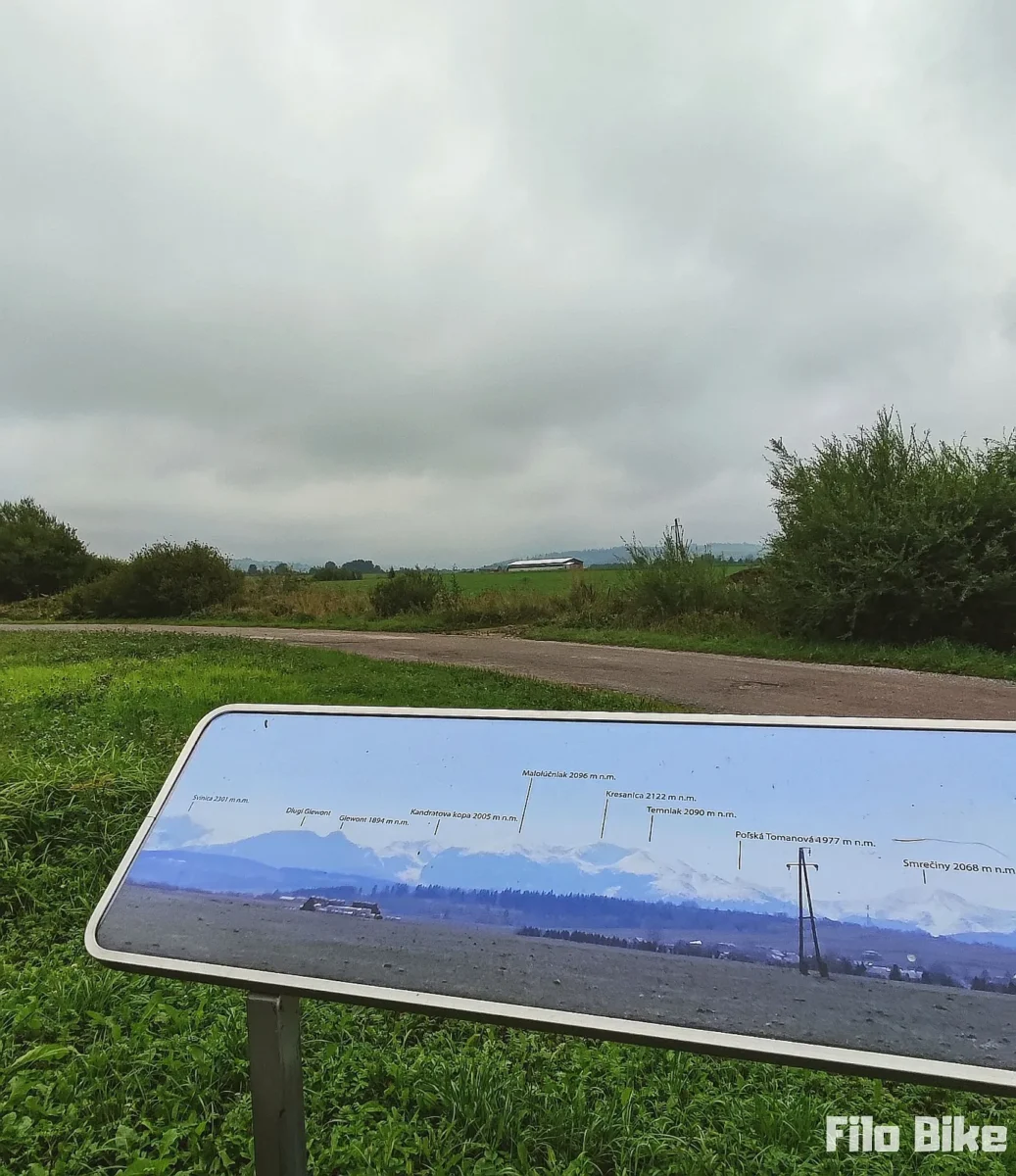 Tablica z panoramą Tatr na rowerowym Szlaku Wokół Tatr